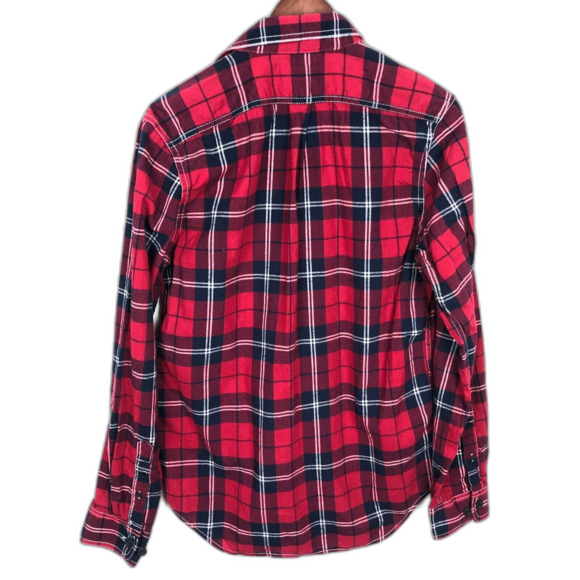 Club Room Red Navy Blue Plaid Button Down Long Sleeve Shirt Men's Small Vintage - Picture 4 of 4
